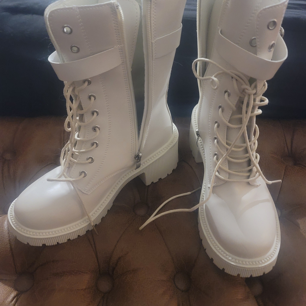 SHEIN White Combat Lace-Up Boots
